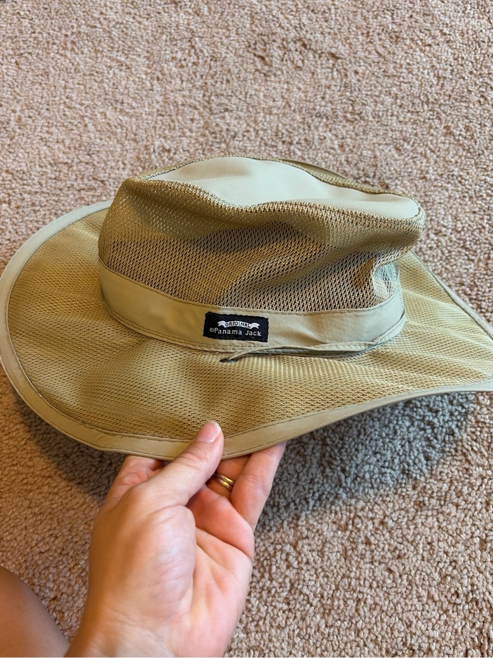 Original Panama Jack Mesh Top Canvas Brim Safari Sun Hat Chin Strap Size L